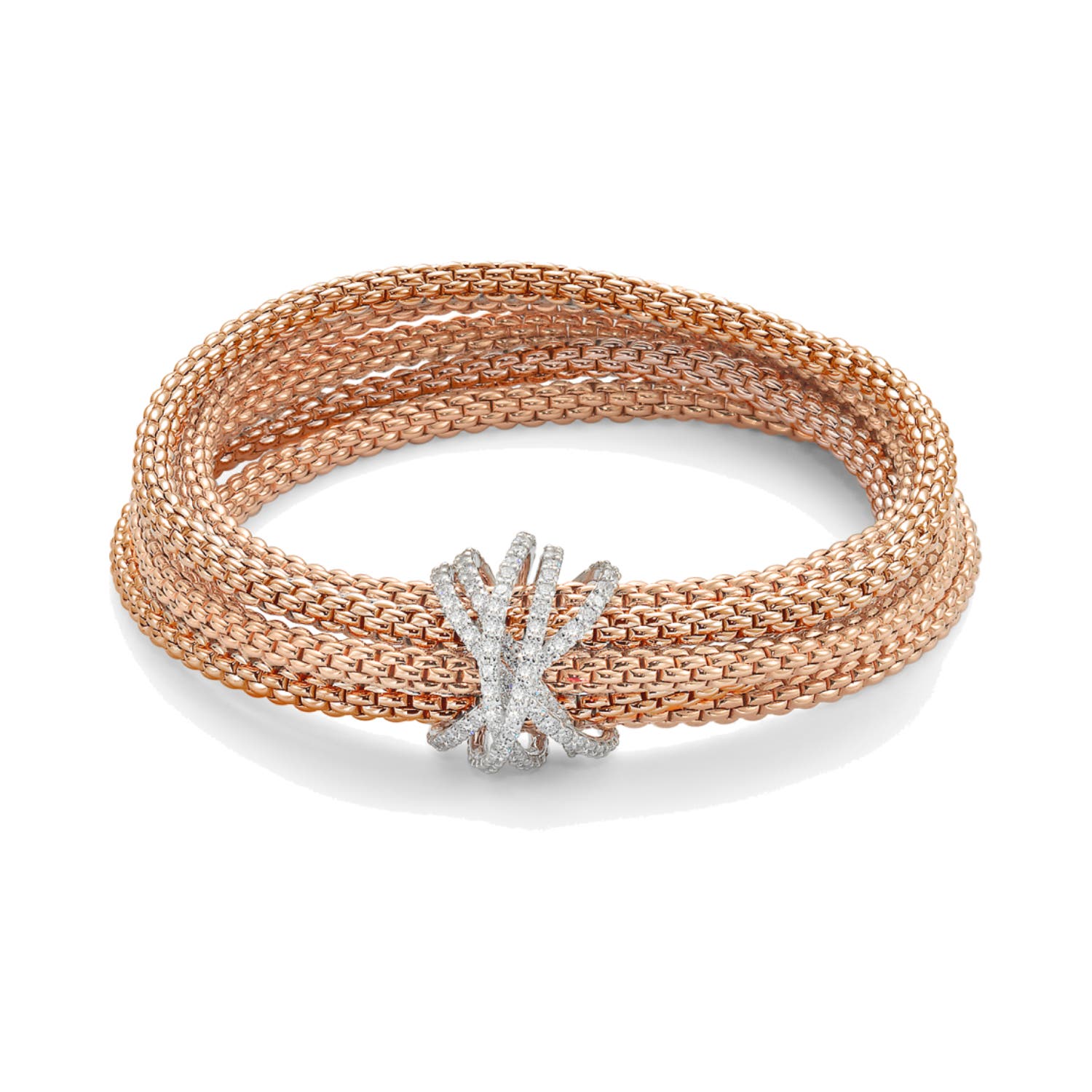 Fope 5 Row Rose Gold and Diamond Bracelet