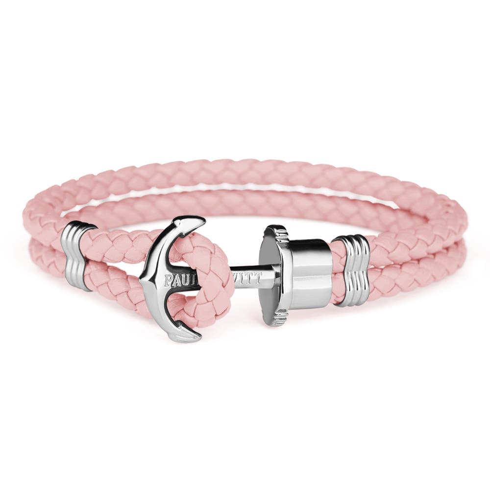 Paul Hewitt Large Stainless-Steel Pink Leather Rope Bracelet.