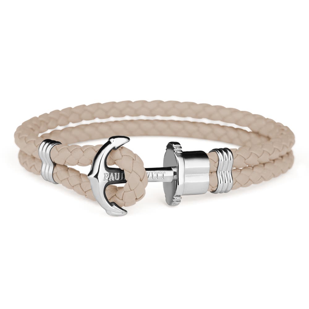 Paul Hewitt Medium Stainless-Steel Hazelnut Leather Rope Bracelet.