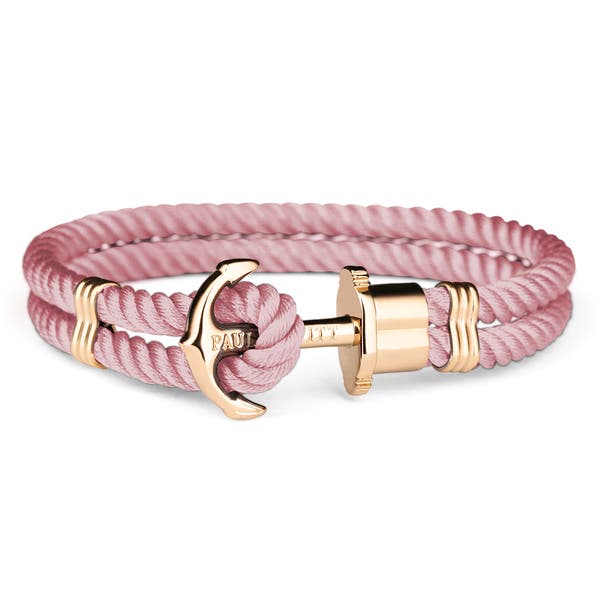 Paul Hewitt Large Yellow Gold-Plated Pink Nylon Rope Bracelet.